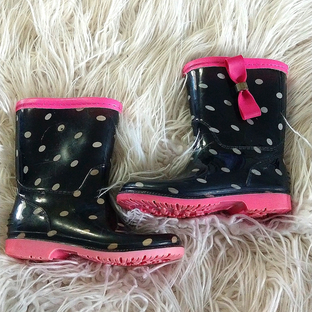 Henry Ferrera NY Girls Black & Pink Pokadots Rainboot
